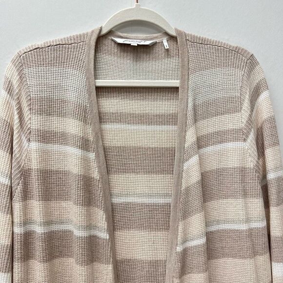 Foxcroft NYC Brown Striped Duster Cardigan Sweater Open Front Long Sleeve Size M - Picture 2 of 8